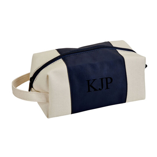 Personalized Navy Leatherette and Canvas Travel Kit